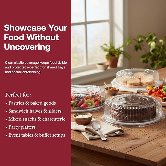 Smarty Had A Party 14 Inch Clear Round Plastic Tray Lids – Stackable Plastic Dome Lids for Catering Trays with Lids, Party Platters & Food Displays – BPA-Free Disposable Dome Covers – 25-Pack