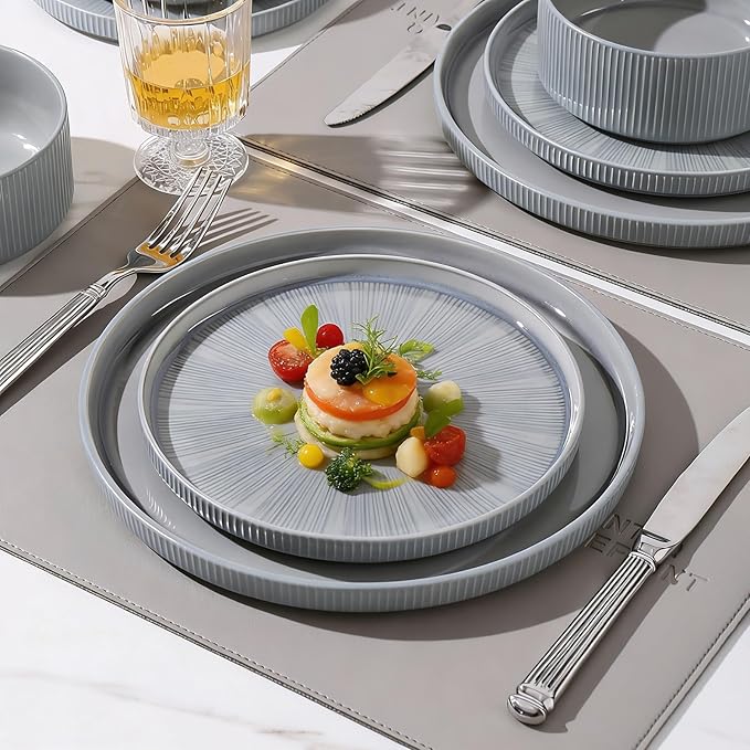 Dinnerware Sets for 4, Ceramic Plates and Bowls Set 12 Piece Dinnerware Chip Resistant Stoneware, Dishwasher and Microwave Safe-Blue