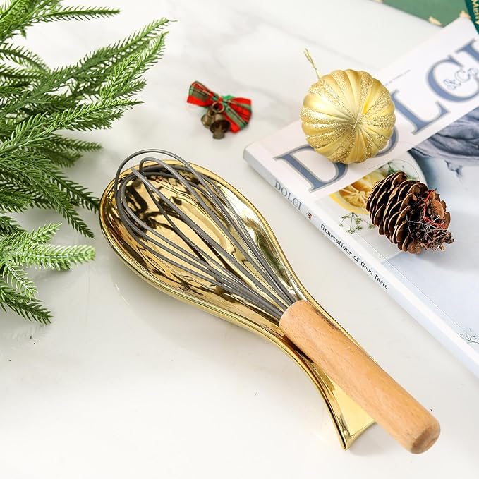 Ceramic Spoon Rest for Stove Top,Large 8.7 Inch Spoon Holder for Kitchen Counter,Porcelain Utensil Rest for Thankgiving and Christmas Gift,Dishwasher Safe and Heat-Resistant,Gold(1 PC)