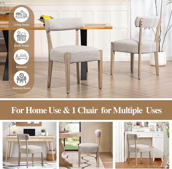 Dining Chairs Set of 4,Mid Century Modern Dining Chair Set - Linen Upholstered Low Back Kitchen & Dining Room Chairs with Woven Design,Oatmeal Fabric