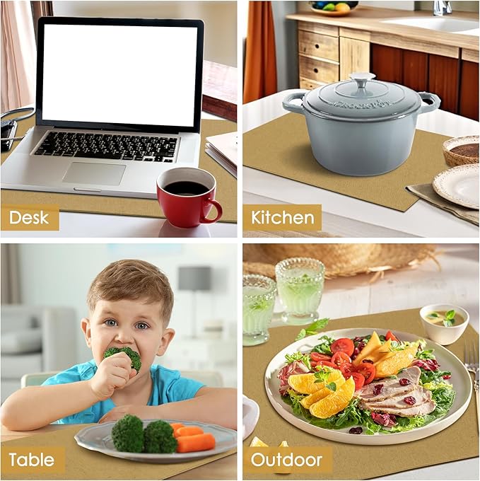 MANSPHIL Gold Fabric Placemats Set of 6 Faux Linen Table Mats Thick Cloth Place Mats Heat Resistant Double Layer Wrinkle Free Dining Kitchen Table Decor - 13x19 Inch Oeko Tex Placemat