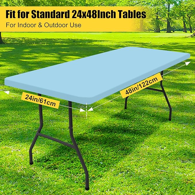 Smiry Rectangle Picnic Table Cloth, Waterproof Elastic Fitted Tablecloths for 4 Foot Tables, Washable Polyester Table Cover for Camping, Indoor and Outdoor (Light Blue, 24"x48")