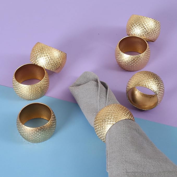 Napkin Rings Set of 12 Metal Napkin Holder Buckles Round Serveitte Rings for Fall Thanksgiving Christmas Dinner Table Decor Wedding Banquet Party Easter (Gold) - ALPHA Living HOME