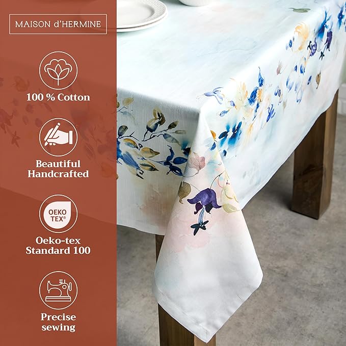 Maison d' Hermine Table Cloth Square Table 100% Cotton 60 x 60 Inches Tablecloth Reusable Decorative for Dining Room Farmhouse Home Valentines Day Decorations Spring Summer - Lazy Summer Days
