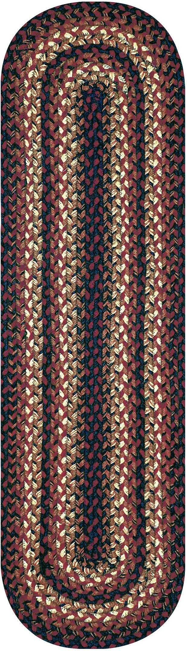 Homespice Prescott Jute Braided Staircase Step Treads, Country Primitive Decor, Set of 13, Black and Red 8x28 Oval Rug for Stairs - Easy to Clean, Tightly Stitched and Durable
