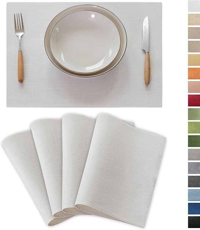 Demetex White Placemats Set of 4 Heat Resistant Cloth Place Mats Linen Dining Table Mats for Wedding Party Valentines Decorations, Pure White