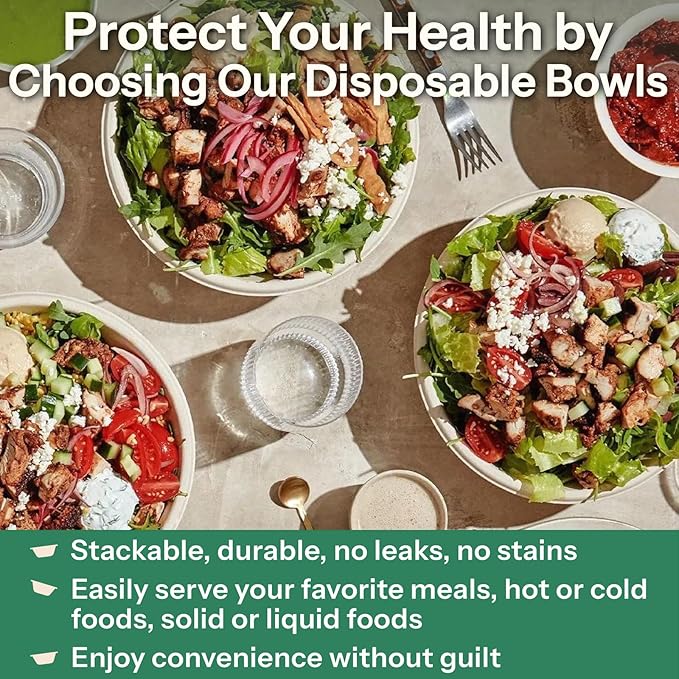 48 Oz Bowls Disposable - Heavy Duty Compostable Paper Bowls, Microwave Safe Large Bowls, Ideal for Restaurant Catering, Salads, Buffets & Eco-Friendly Use - 50 Pack [White]