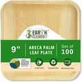 Compostable Palm Leaf Plates 9 Inch Square (100 Pack) | Disposable Biodegradable Plates Like Bamboo & Wooden | Microwave & Oven Safe | Eco-Friendly