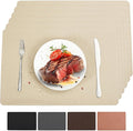 Vinyl Placemats Set of 6 Heat Resistant Easy Clean Non-Slip Place Mats for Dining Table Faux Leather Waterproof Stain Resistant Wipeable Washable PVC Table Mats(6, Beige)
