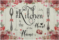 Retro Farmhouse Placemat Set, Romantic Pink Rose Floral Rural Plank Art Sketch Cutlery Knife Fork Inspirational Quotes Pattern Home Decor Linen Table Mats for Dining Room Kitchen Party (17x12in) x6P