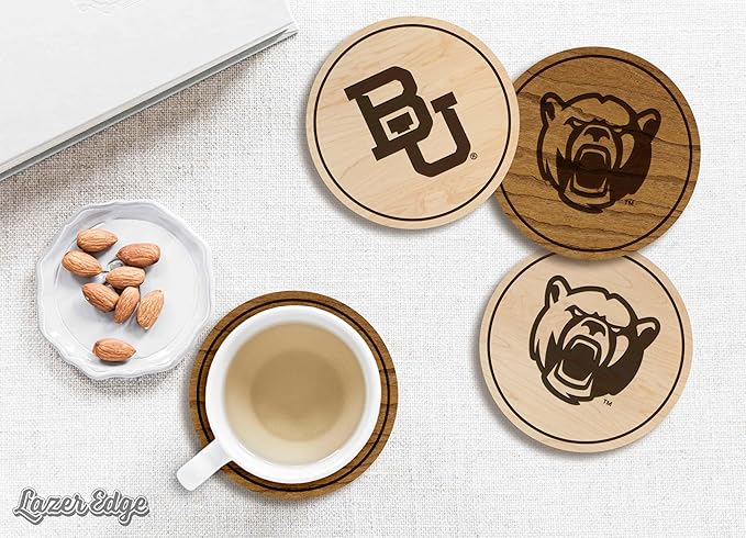 LazerEdge Baylor Bears Wooden Coaster Set - Maple Wood - Officially Licensed Product - 4-Pack