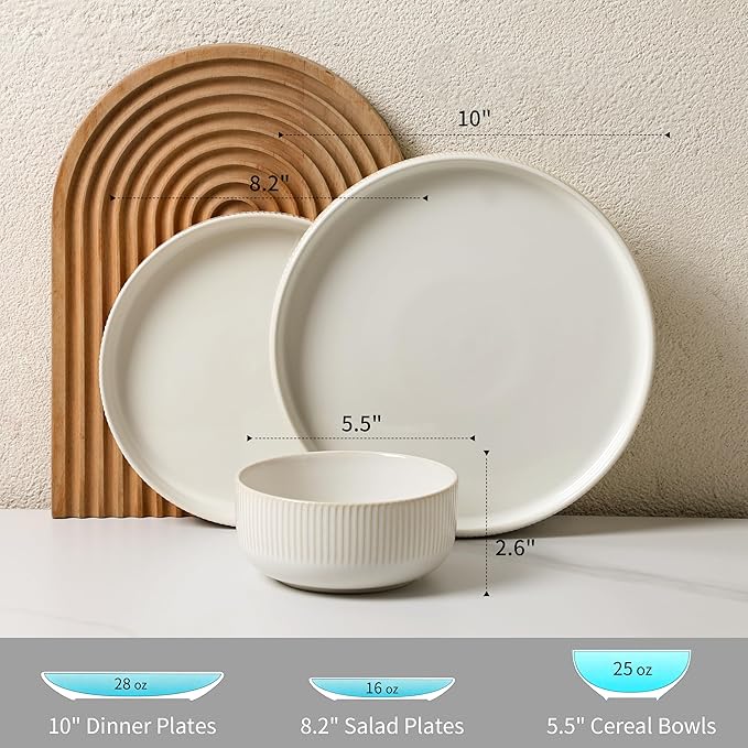 Dinnerware Sets, 12 Pieces Stoneware Plates and Bowls Set, Reactive Glaze Ceramic Dishes Set Scratch Resistant, Kitchen Dinner Set Dishwasher & Microwave Safe, Service for 4