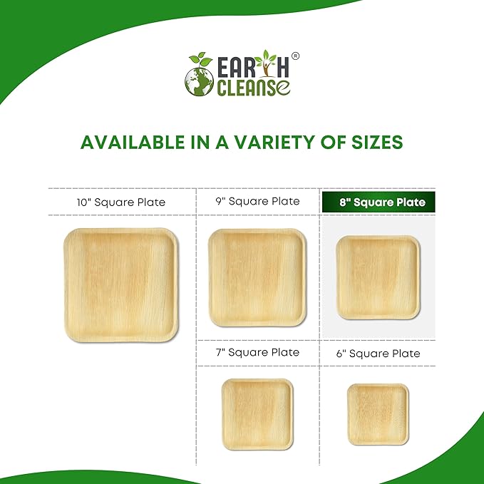 Compostable Palm Leaf Plates 8 Inch Square (75 Pack) | Disposable Biodegradable Plates Like Bamboo & Wooden | Microwave & Oven Safe | Eco-Friendly