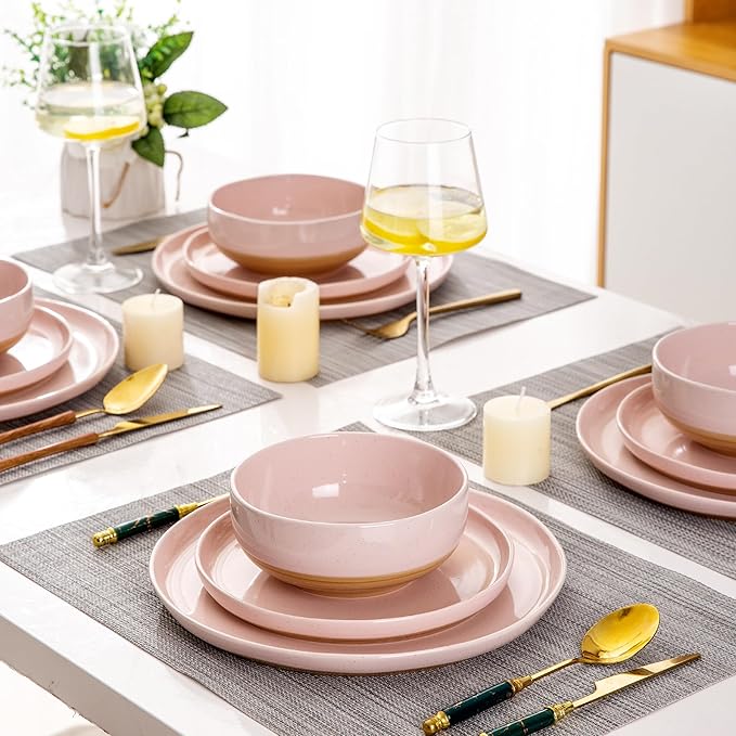AmorArc Ceramic Appetizer Plates Set of 6, 8.25 Inch Handmade Stoneware Plates set for Dessert, Salad, Appetizer, Dinner, Microwave & Dishwasher Safe, Scratch Resistant-Cloud Pink