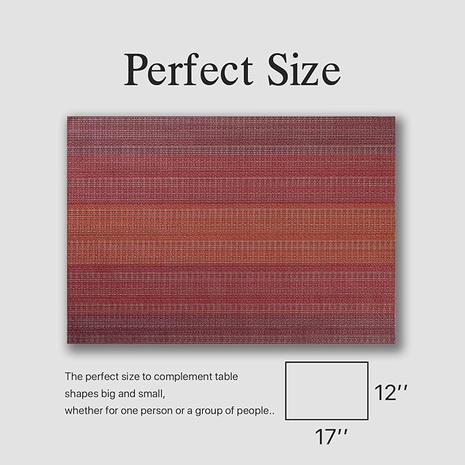 Placemats Set of 4 - Easy Clean Woven Vinyl Placemats for Dining Table, Indoor/Outdoor Place Mats, Washable PVC Table Mats（Pomegranate Parade）