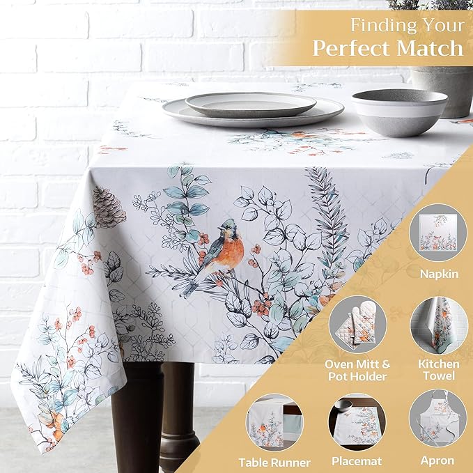 Maison d' Hermine Table Cloth Square Table 100% Cotton 60 x 60 Inches Fall Tablecloth Reusable Everyday Use for Thanksgiving Christmas Decorations Dining Farmhouse Party (Whitish Shabby Chique)