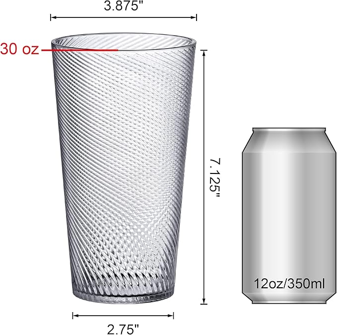 Amazing Abby - Breeze - 30-Ounce Plastic Tumblers (Set of 6), Iced-Tea Drinking Glasses, All-Clear Reusable Cups, Stackable, BPA-Free, Shatter-Proof, Dishwasher-Safe