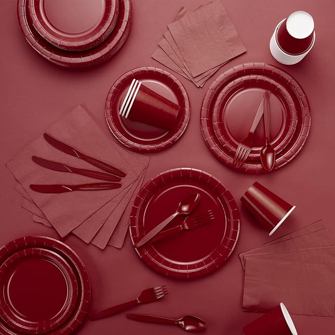 Disposable Paper Plates Burgundy, 7 Inch Paper Dessert Plates, Strong and Sturdy Disposable Plate for Party, Dinner, Holiday, Picnic, or Travel Party Plate, Pack of 50