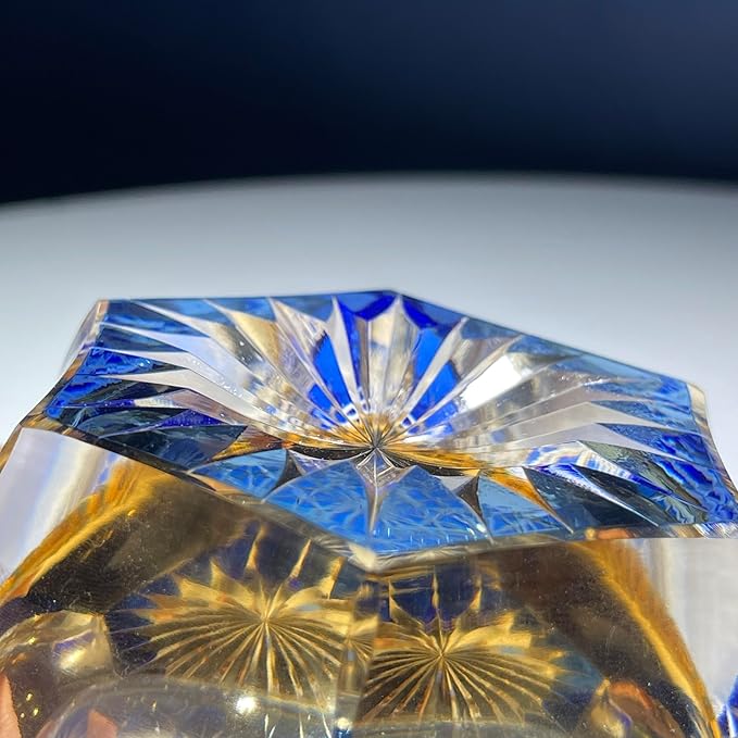 suigetsu Edo style Color Hand Cut Crystal Glass Tumbler Whisky Gass 11 Oz Glassware with Luxury Gift Box,Cocktail-Vodka-Beer Drinkingware Glasses In Gift Carton (Blue Daisy)