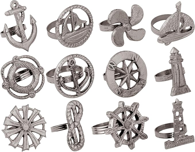 ALPHA Living HOME Elegant Napkin Rings Set of 12 - Crafted Lightweight with Antique Finish, Ideal Décor for Weddings, Family Gatherings, Formal Dinners, Banquets & Everyday Dining (Silver)