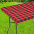 Smiry Rectangle Picnic Table Cloth, Elastic Waterproof Fitted Vinyl Tablecloths, Flannel Backed Buffalo Plaid Table Covers for Dining, Camping, Outdoor (Black and Red, 30" x 72")