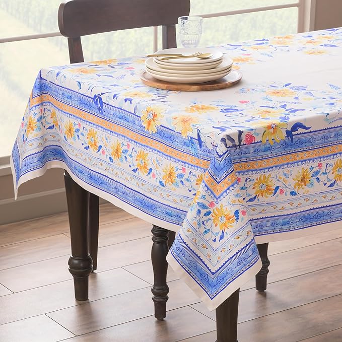 Maison d' Hermine Table Cloth Rectangle Table 100% Cotton 70 x 108 Inches Tablecloth Reusable Decorative for Dining Room Farmhouse Home Valentines Day Decorations Spring Summer - Girassol