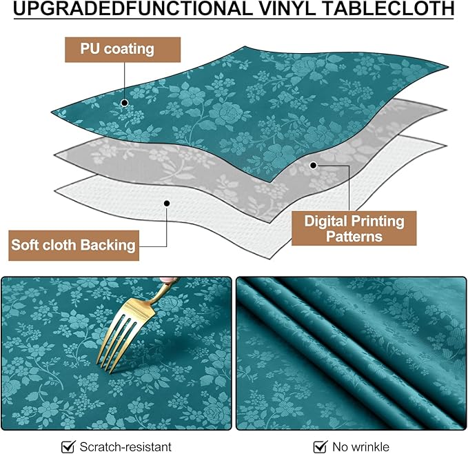 Smiry Rectangle Table Cloth, Waterproof Heavy Duty Vinyl Tablecloths, Wipeable Washable Table Cover for Kitchen and Dining Room (Emerald Green, 60" X 102")