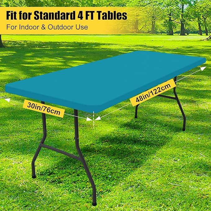 Smiry Rectangle Picnic Table Cloth, Waterproof Elastic Fitted Tablecloths for 4 Foot Tables, Washable Polyester Table Cover for Camping, Indoor and Outdoor (Teal, 30"x48")