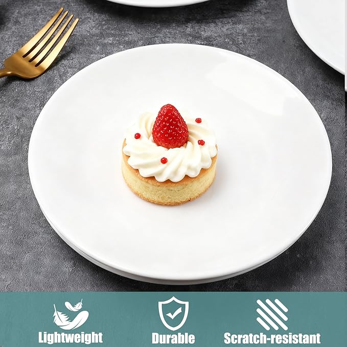 7 inch Appetizer Plates Set of 12, Small Dessert Plates, Mini Porcelain Serving Plate, Round Small Plate for Cake Snacks, Pasta, Portion Control, Microwave Dishwasher & Oven Safe(White)