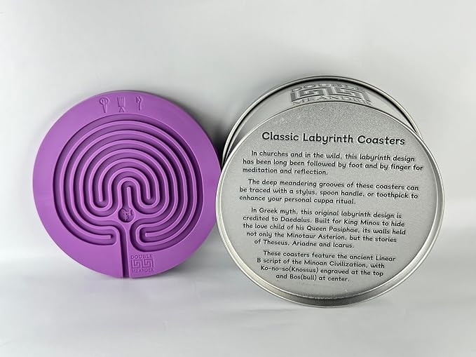 Classic Labyrinth Purple Silicone Coasters - Set of 8 Non-Slip, Heat-Resistant Drink Coasters for Coffee, Tea, and Glasses - Durable, Easy to Clean, Decorative Tabletop Protection