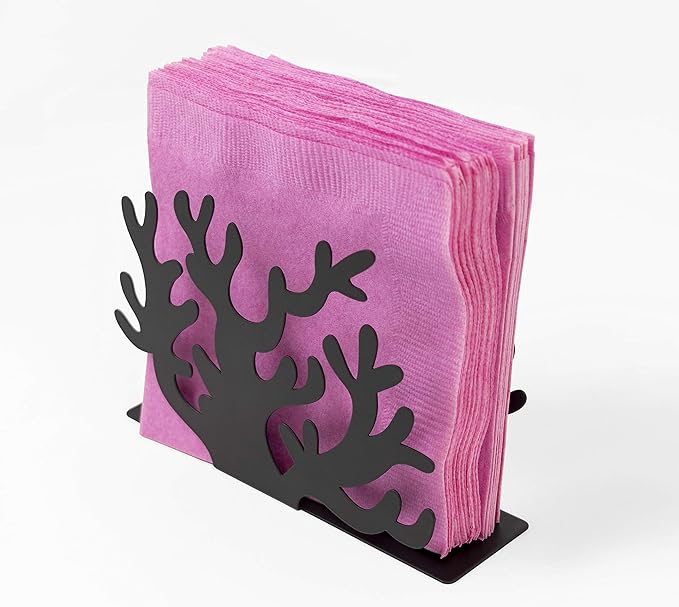 Mango Steam Tabletop Napkin/Tissue & Letter Holder For Home, Kitchen, Restaurants (Coral, Black)
