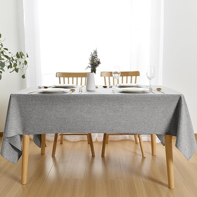JIUZHEN Faux Linen Farmhouse Tablecloth Rectangular, Wrinkle Stain Resistant Table Cloth Rectangle Table Cover for Kitchen Dining, Holiday Party Dinner, Grey, 70 x 140 Inch
