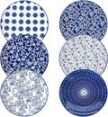 Ceramic Dinner Plates Set - 10.5 Inch Large Kitchen Porcelain Salad Serving Plate for Pasta Steak Pizza Pancakes - Scratch Resistant Dishwasher Oven Microwave Safe - Set of 6 - Vintage Blue