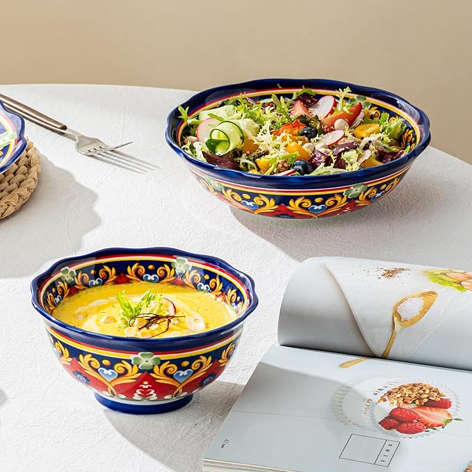 UNICASA Ceramic Soup Bowls Set, 16 oz Cereal Bowls Set of 4, Porcelain Colorful Bowls for Ramen, Dessert, Snack, Boho Style, Dishwasher & Microwave Safe
