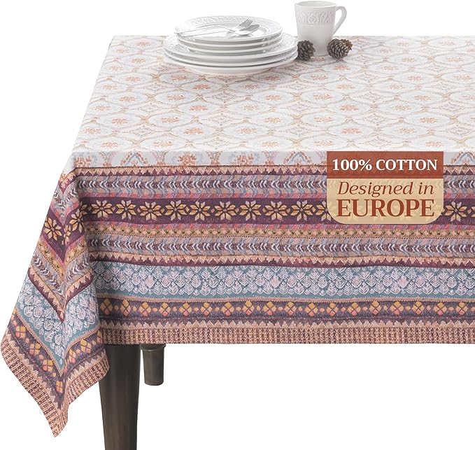 Maison d' Hermine Table Cloth Square Table 100% Cotton 54 x 54 Inches Fall Tablecloth Reusable Everyday Use for Thanksgiving Christmas Decorations Dining Farmhouse Party (Fair Isle)