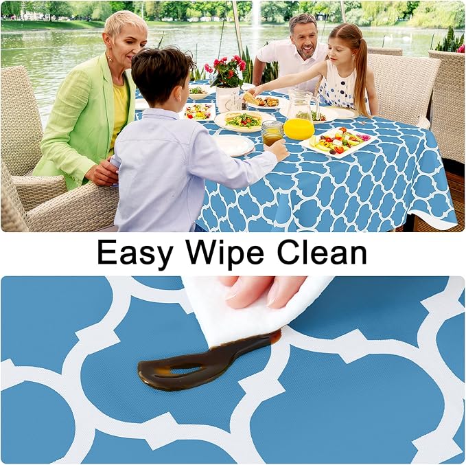 Smiry Rectangle Table Cloth, Waterproof Vinyl Tablecloth with Flannel Backing for Rectangle Tables, Wipeable Spillproof Plastic Tablecloths for Dining, Camping and Indoor (60"x120", Light Blue)