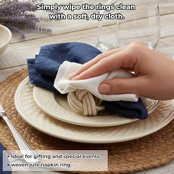 ALPHA Living HOME 8 Pcs Jute Napkin Rings Decorative Napkin Holder Serviette Buckles for Wedding Party Dinner Table Decor Anniversary Birthday Romantic Dinner Holiday, Wedding Daily Use (Off White)