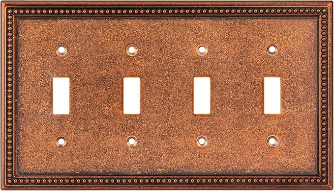Henne Bery Raised Pearls Decorative Wall Plate Switch Plate Outlet Cover (Quad Toggle, Sponged Copper)