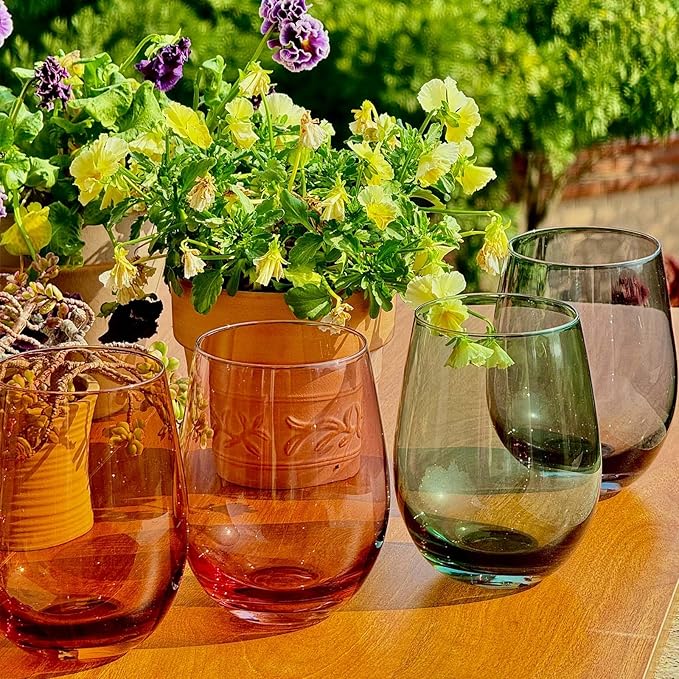 Colored Stemless Wine Glasses for Red or White Wine (Set of 4), 18-Ounces, Large Wine Glasses for Cabernet, Pinot Noir, Burgundy, Bordeaux (4color)