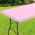 Smiry Rectangle Tablecloth, Elastic Fitted Flannel Backed Vinyl Tablecloths for 8ft Folding Tables, Waterproof Wipeable Table Covers for Valentine's Day, Outdoor, Picnic and Camping (Pink, 30"x96")