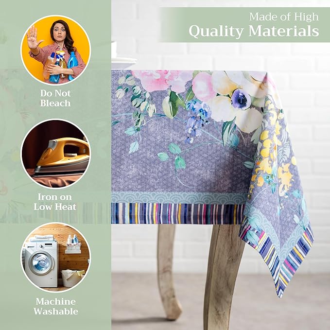 Maison d' Hermine Table Cloth Rectangle Table 100% Cotton 54 x 72 Inches Tablecloth Reusable Decorative for Dining Room Farmhouse Valentines Day Decorations Spring Summer - Sweet Rose Lavender - Lush