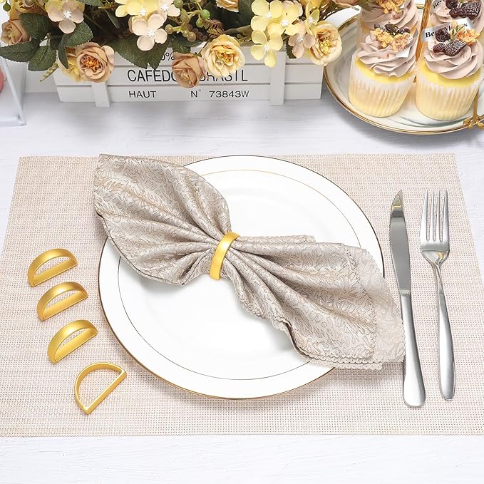 KPOSIYA Napkin Rings Set of 36, Matte Gold Napkin Rings Bulk for Table Settings, D-Shape Napkin Holders Rings for Dinner Table Decor, Easter, Fall,Thanksgiving, Christmas, Party,（Matte Gold，36pcs）