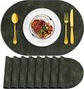 ADRIMER Placemats, Heat Resistant Oval Placemats Set of 8 Washable 12 x 17 Inch, Waterproof Table Mats, Wipeable Pu Place Mats for Kitchen, Dining Room, Olive Green