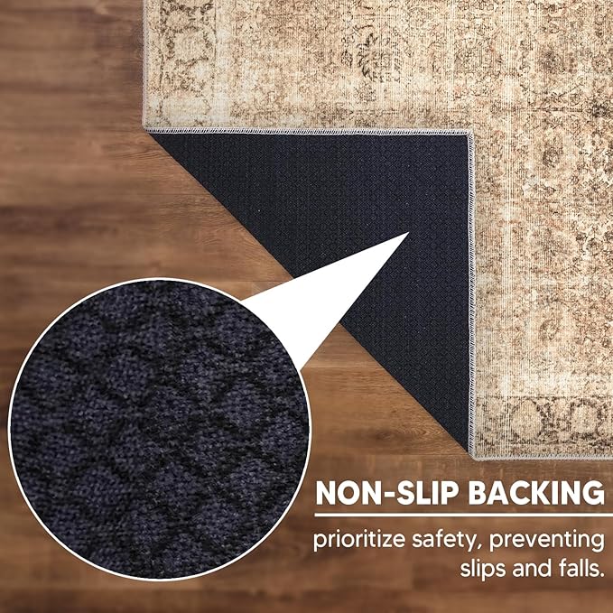 Keen Home Design 8x10 Rug - Machine Washable Area Rug with Non-Slip Backing, Ideal for Living Room, Dining Room, Bedroom - Vintage, Easy Clean, Durable, Low Pile - (8' x 10')