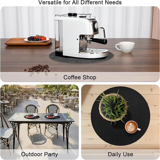 Myir JUN Round Placemats Dual Sided, Faux Leather Place Mats Set of 4 Indoor Placemats for Dining Table Outdoor Placemats Non-Slip Washable Table Mats (Set of 8, Gray Black)