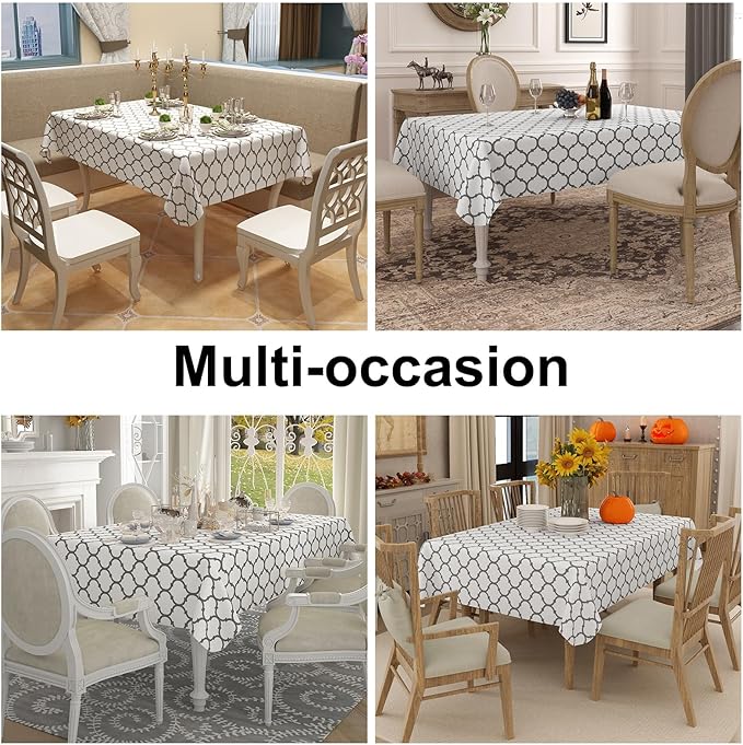 Smiry Square Table Cloth, Wipeable Spillproof Tablecloths with Flannel Backing for Square Tables, Waterproof Vinyl Plastic Tablecloth for Dining, Camping, Indoor and Outdoor (54"x54", White)