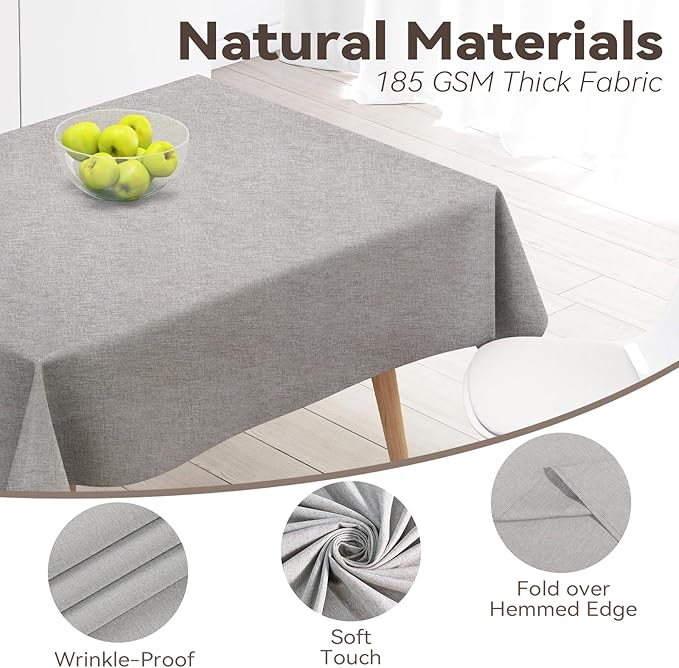Rectangular Tablecloth Linen Texture Waterproof and Stain-Resistant Table Cloth, Kitchen Dining Table Decoration, 60 x 104 inch Fabric Natural Color