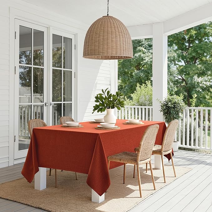 MIULEE Burnt Orange Linen Polyester Tablecloth Fall Thanksgiving 52x70 Inch Rectangle Table Cloth Waterproof,Stain Resistant for Dining Party Wedding