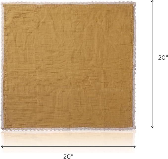 FINGERCRAFT Dinner Cloth Napkin Cotton Muslin Double Gauze 12 Pack with Classic Lace for Everyday Use, Wedding, Party, Christmas, Easter Napkins Cloth are Pre Shrunk and Good Absorbency Gold