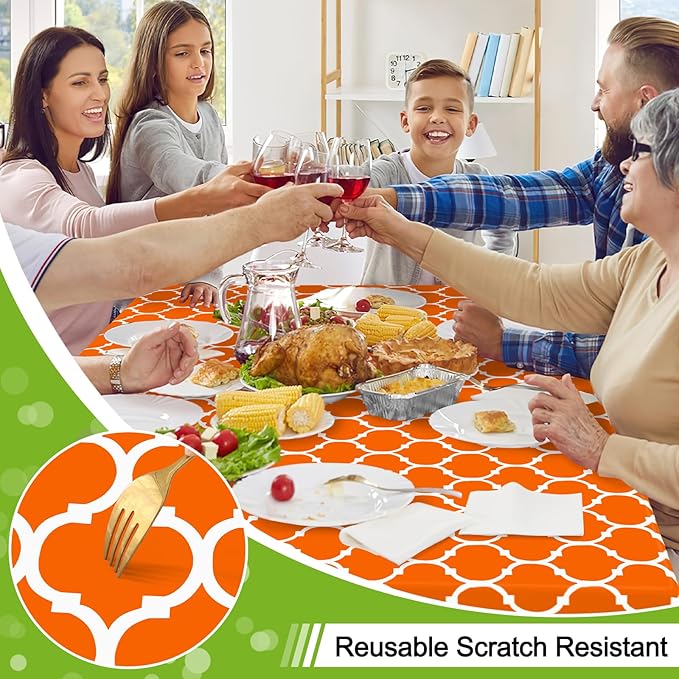 Smiry Rectangle Tablecloth, Waterproof Vinyl Tablecloths with Flannel Backing for Rectangle Tables, Wipeable Spillproof Plastic Tablecloth for Dining, Indoor and Outdoor (60"x84", Bright Orange)